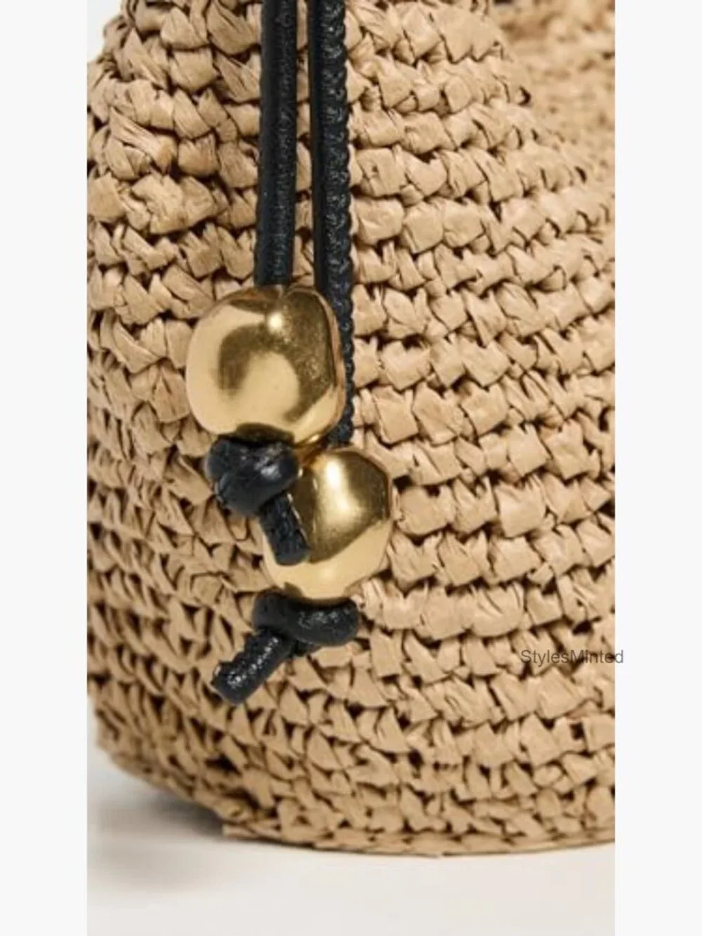 Woven Straw Mini Shoulder Pouch - Gold Tone Beads - Picture 6 of 7